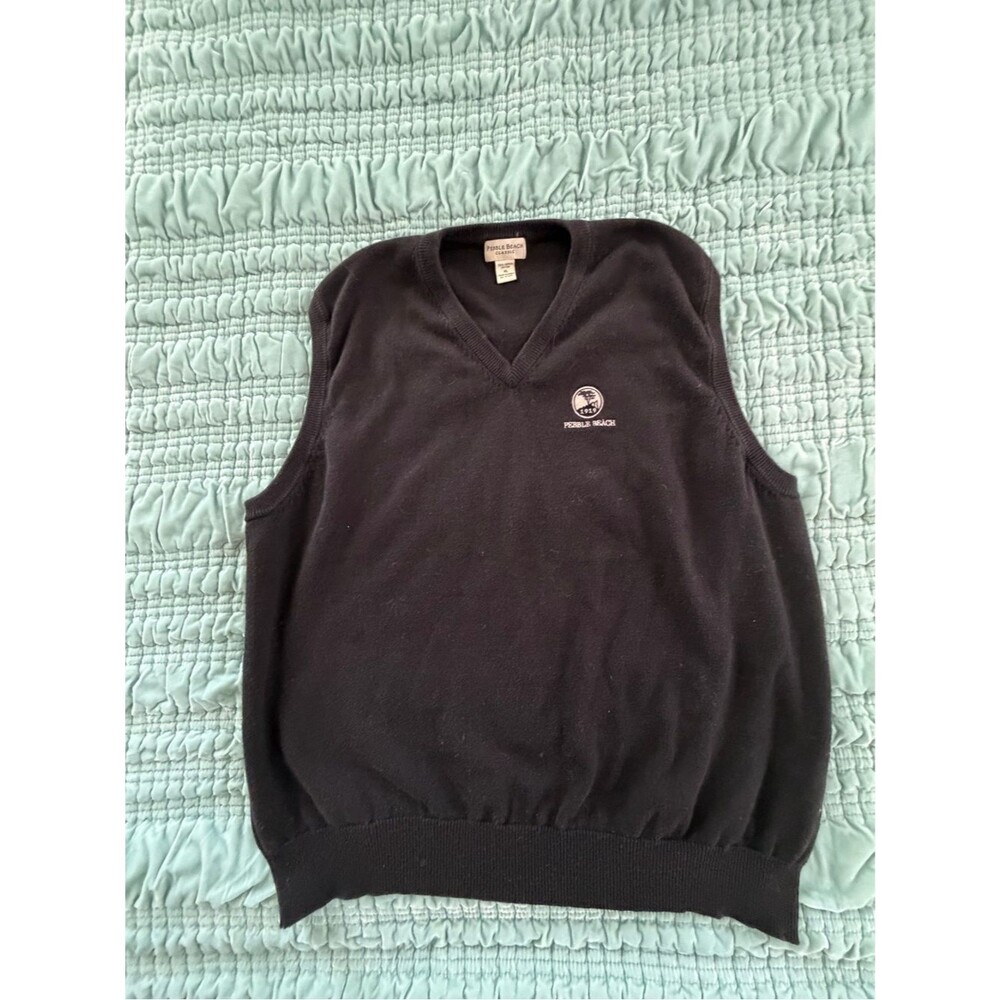 Pebble Beach Black V-Neck Sweater Vest 100% Cotton-XL